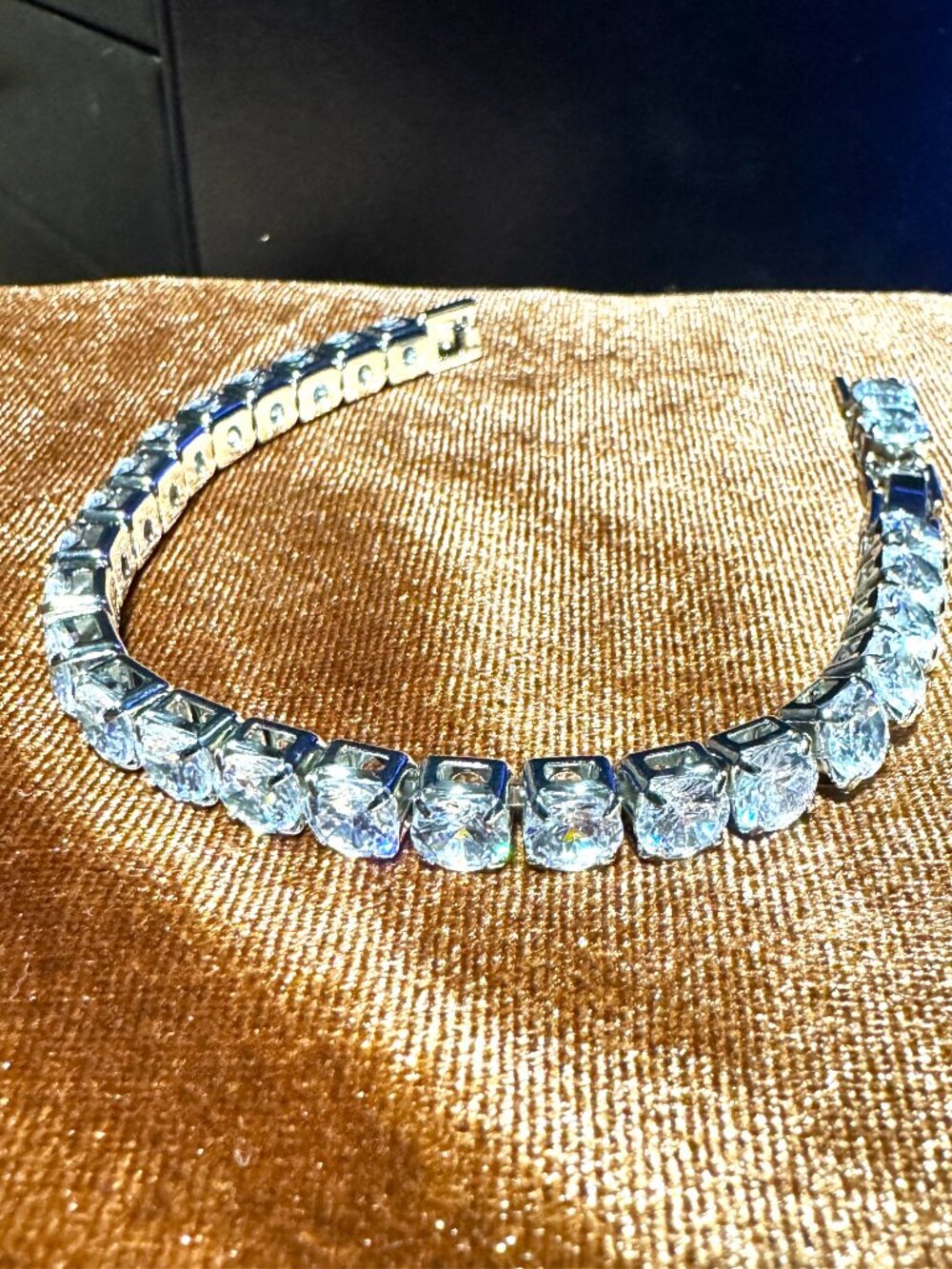 Synthetic Cubic Zirconia Bracelet 7.5" 6 Mm White Stones White Gold Plated